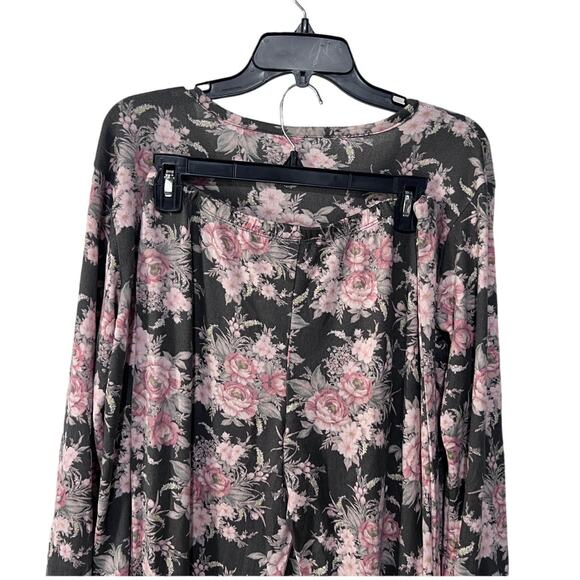 FLORA NIKROOZ JENNA PRINTED COZY SWEATER-KNIT PAJAMAS FLORAL GRAY PINK MEDIUM - Picture 7 of 11